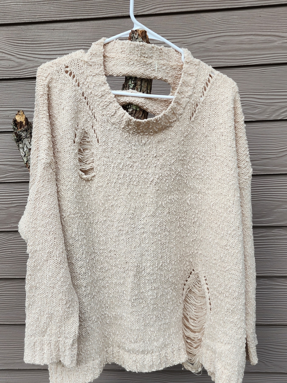 Women’s Cream Distressed Knit Sweater